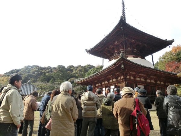 2969-12.12.1根来寺大塔前で話しを聴く会員.jpg