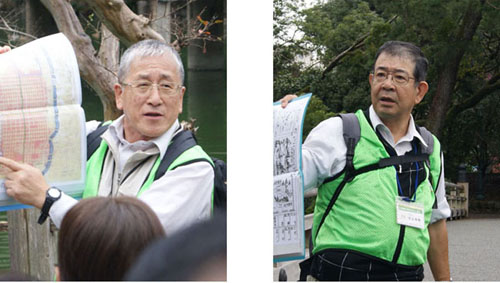 案内する水本博会員(左)、熊谷喜善会員